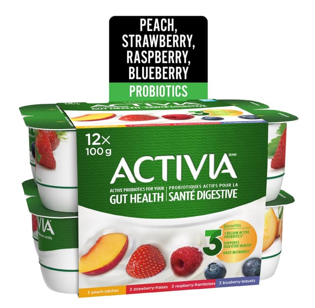 Activia Probiotic Yogurt, Strawberry/Blueberry/Raspberry/Peach, 12x100g image