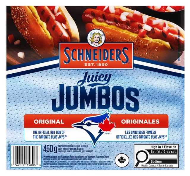 Schneiders Juicy Jumbos Original Hot Dogs, 450 g image